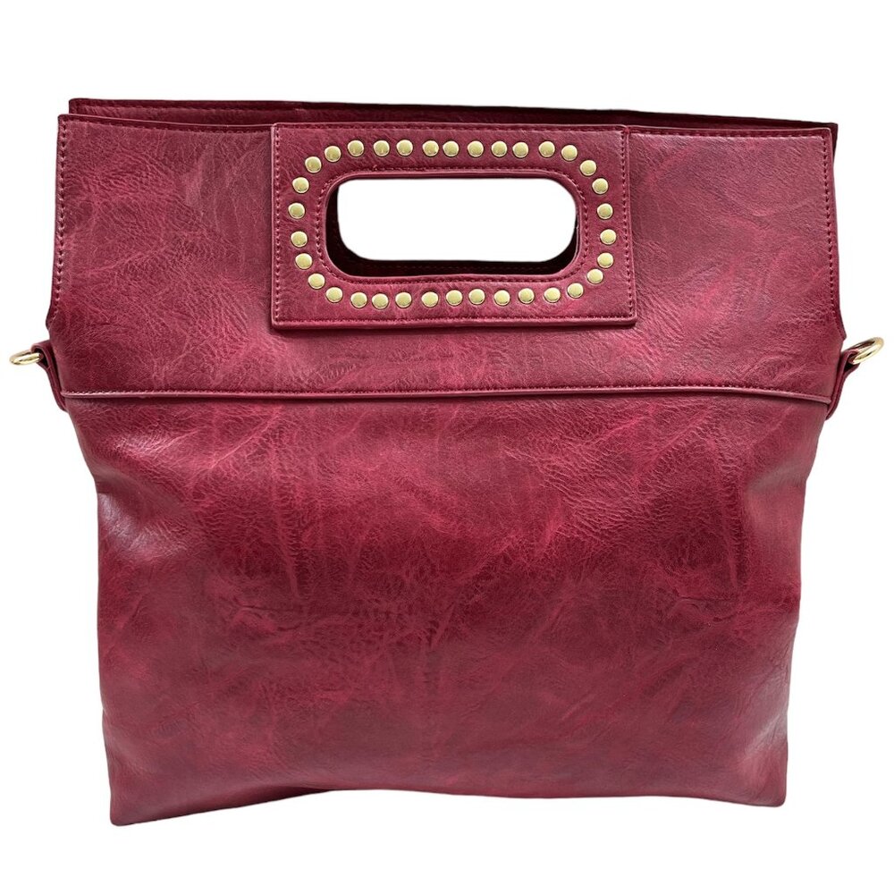 Vegan Tote / Red & Gold Studs / Crossbody Bag - NWOT